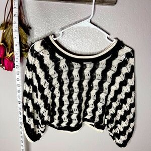 Charlottes Russe | Women's Crop Top: black|white zigzag crochet knit top, small
